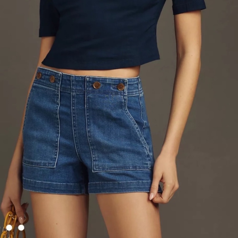 Anthropologie Pilcro The Kit High Rise Cinch Back Denim Sailor Shorts Blue 26